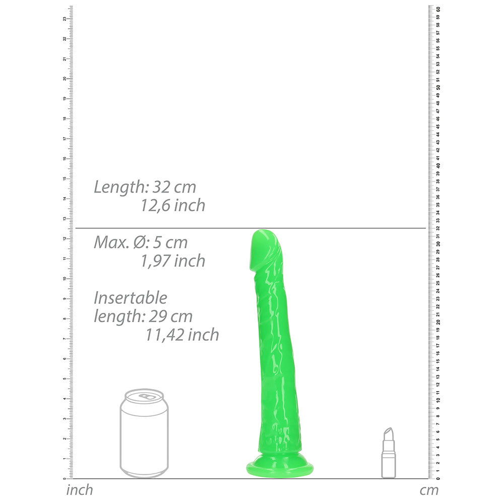 RealRock Glow in the Dark Slim 11 in. Dildo Neon Green