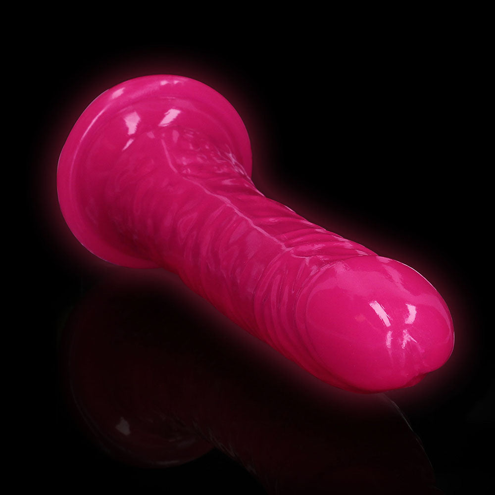 RealRock Glow in the Dark Slim 10 in. Dildo Neon Pink