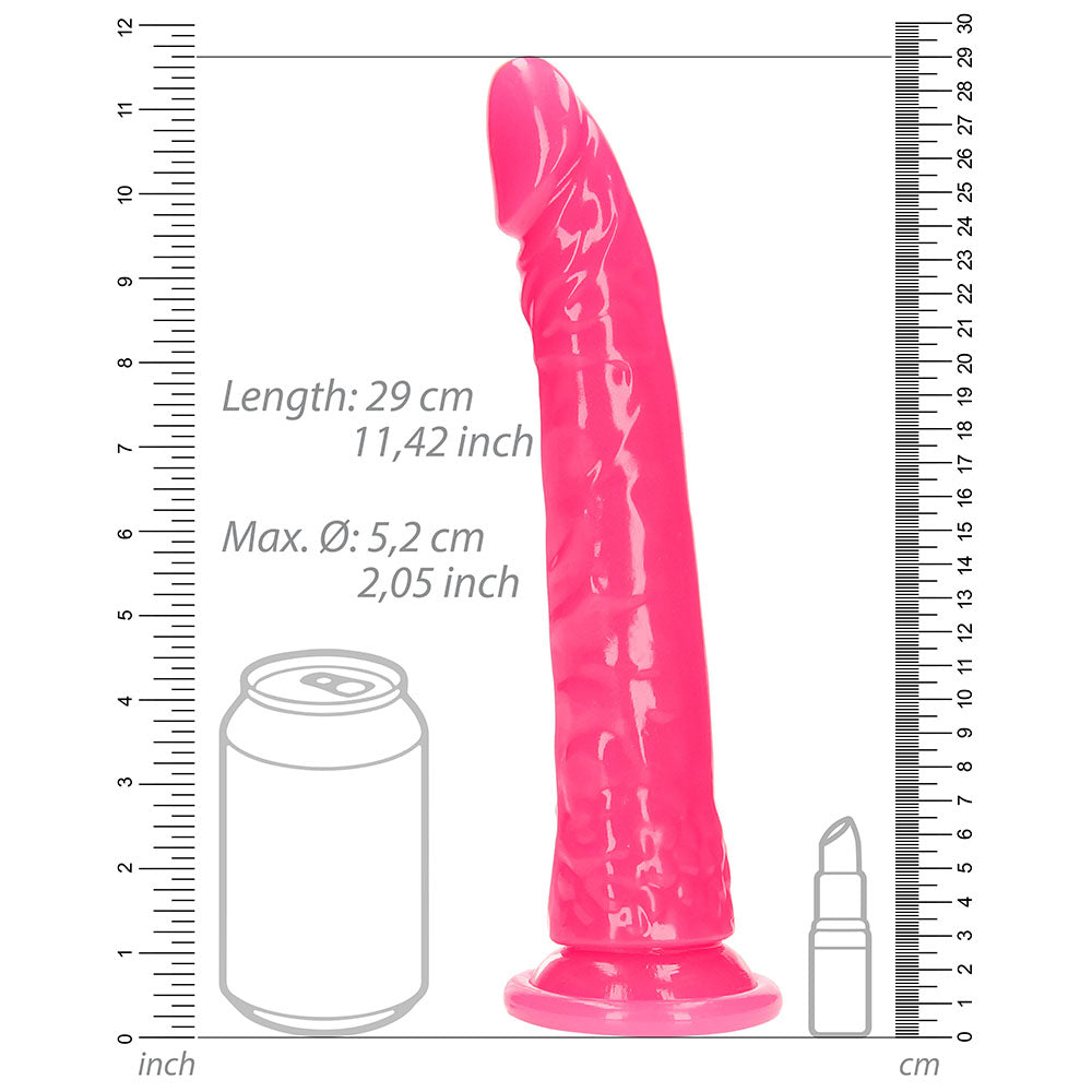 RealRock Glow in the Dark Slim 10 in. Dildo Neon Pink