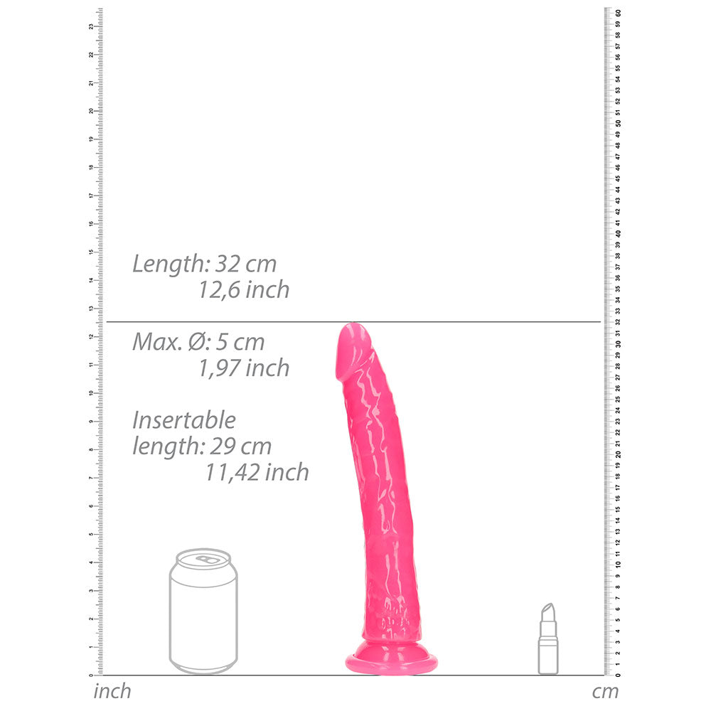 RealRock Glow in the Dark Slim 11 in. Dildo Neon Pink