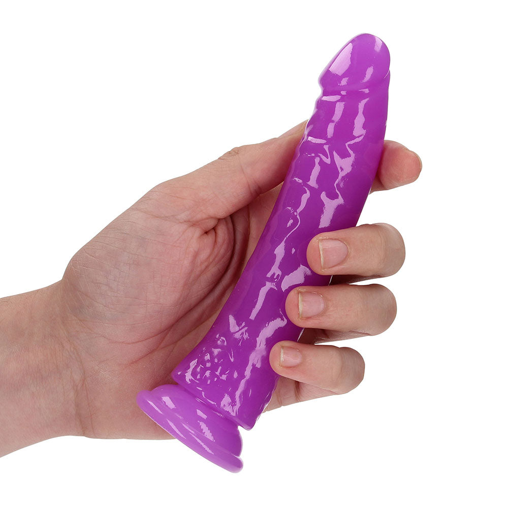 RealRock Glow in the Dark Slim 6 in. Dildo Neon Purple