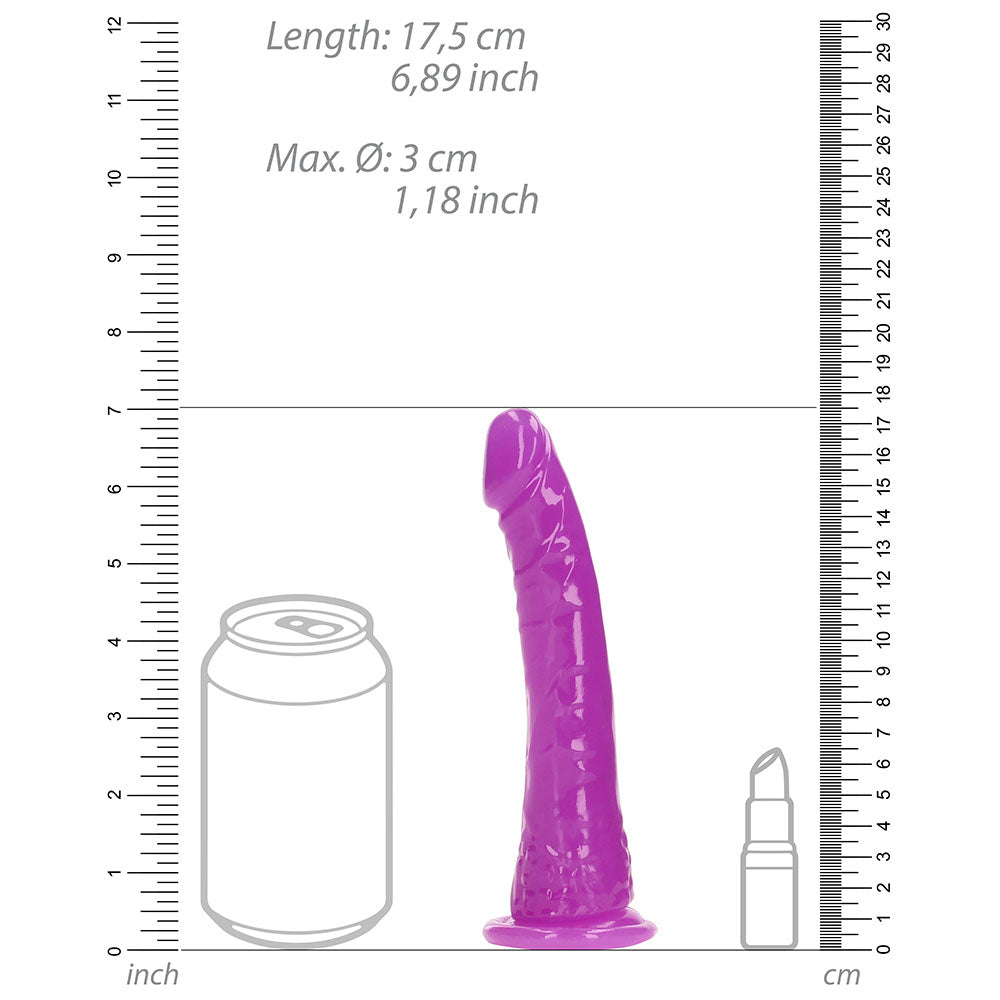 RealRock Glow in the Dark Slim 6 in. Dildo Neon Purple