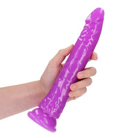 RealRock Glow in the Dark Slim 10 in. Dildo Neon Purple