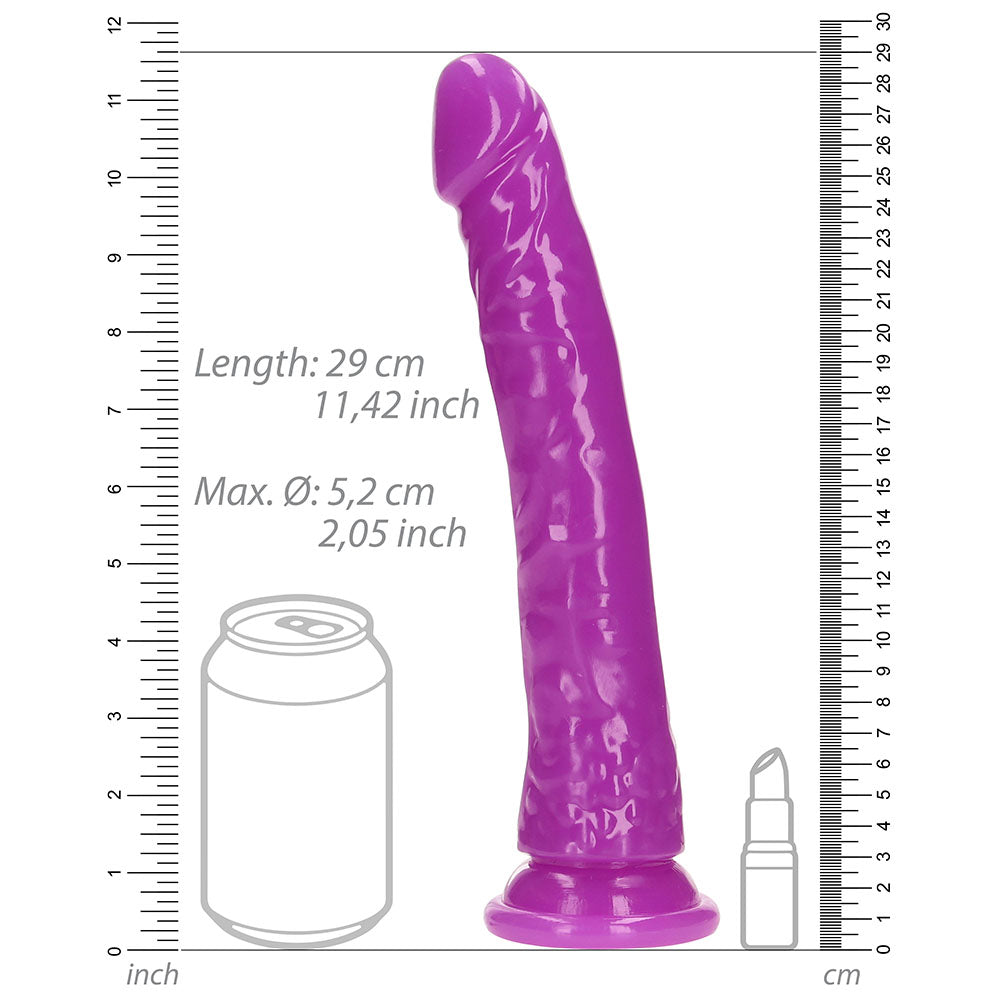 RealRock Glow in the Dark Slim 10 in. Dildo Neon Purple