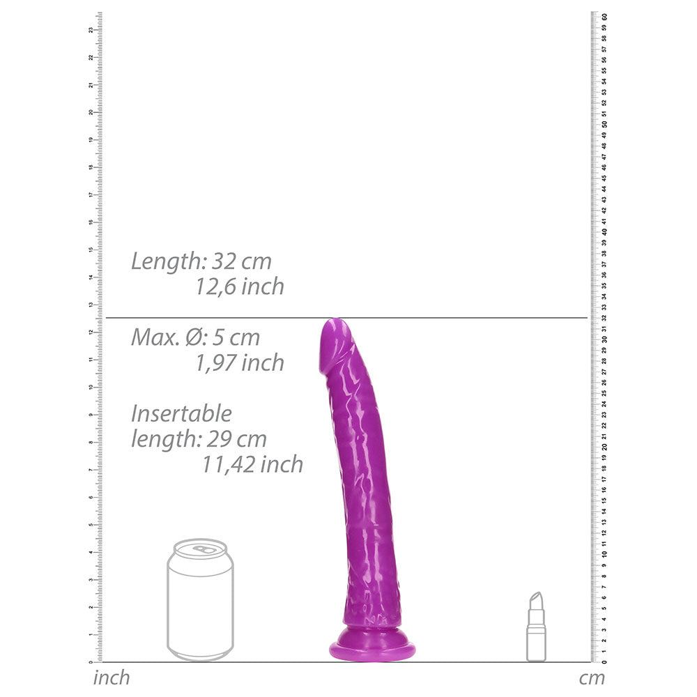 RealRock Glow in the Dark Slim 11 in. Dildo Neon Purple