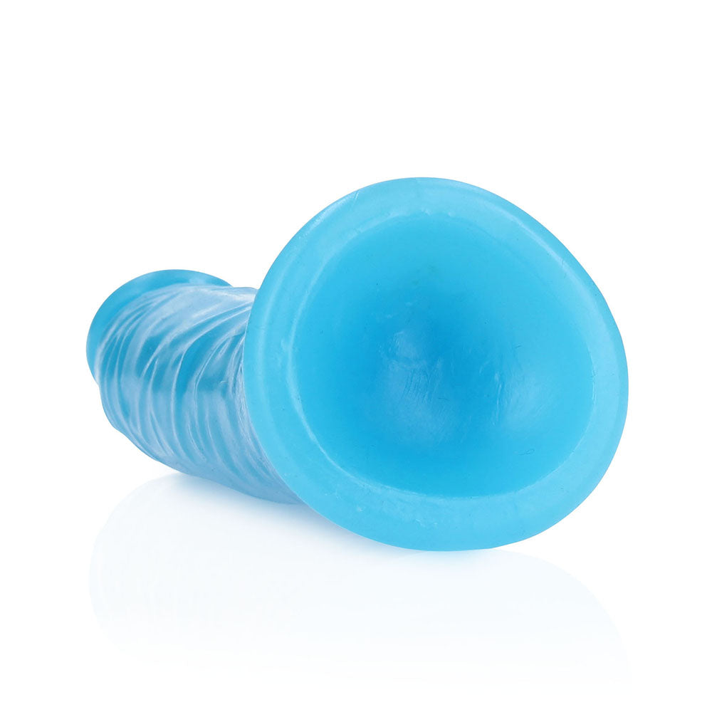 RealRock Glow in the Dark Slim 6 in. Dildo Neon Blue