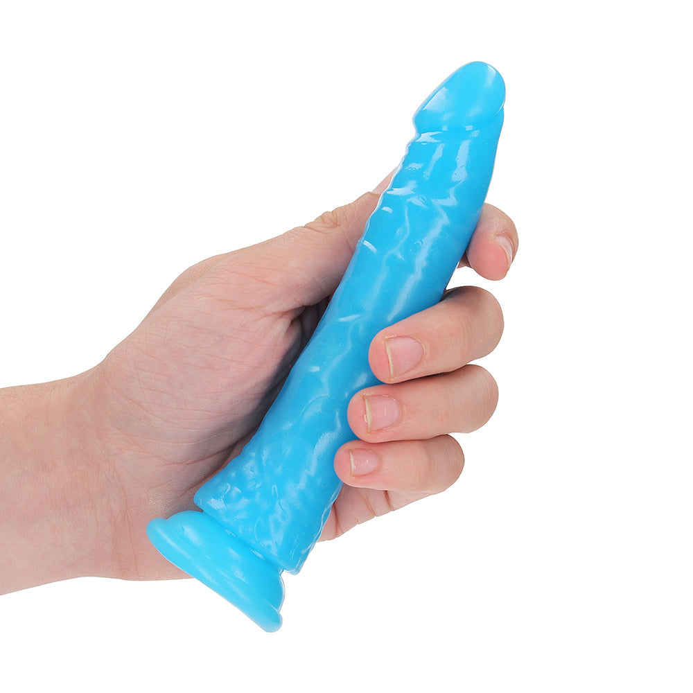 RealRock Glow in the Dark Slim 6 in. Dildo Neon Blue