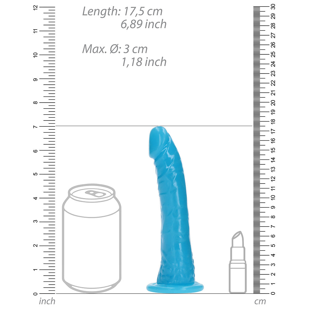 RealRock Glow in the Dark Slim 6 in. Dildo Neon Blue