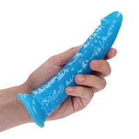 RealRock Glow in the Dark Slim 7 in. Dildo Neon Blue