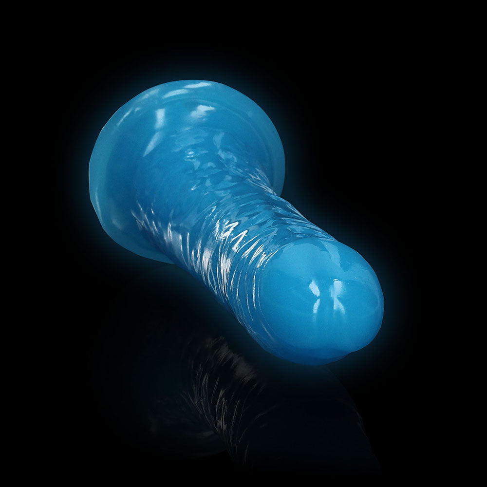 RealRock Glow in the Dark Slim 7 in. Dildo Neon Blue