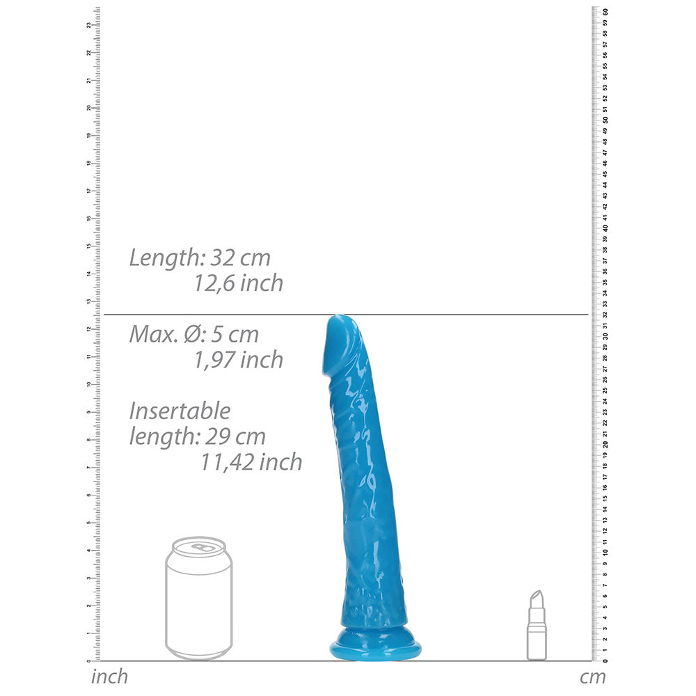 RealRock Glow in the Dark Slim 11 in. Dildo Neon Blue