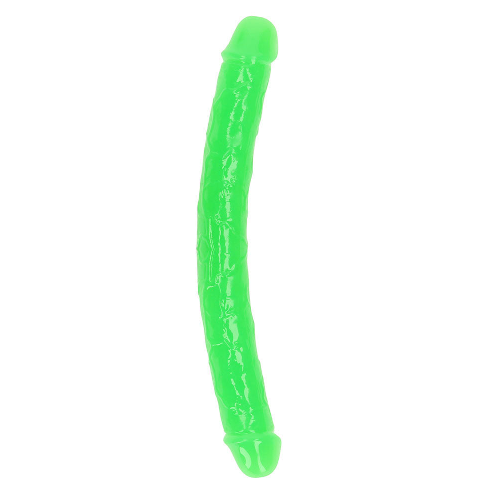 RealRock Glow in the Dark Double Dong 12 in. Dual-Ended Dildo Neon Green