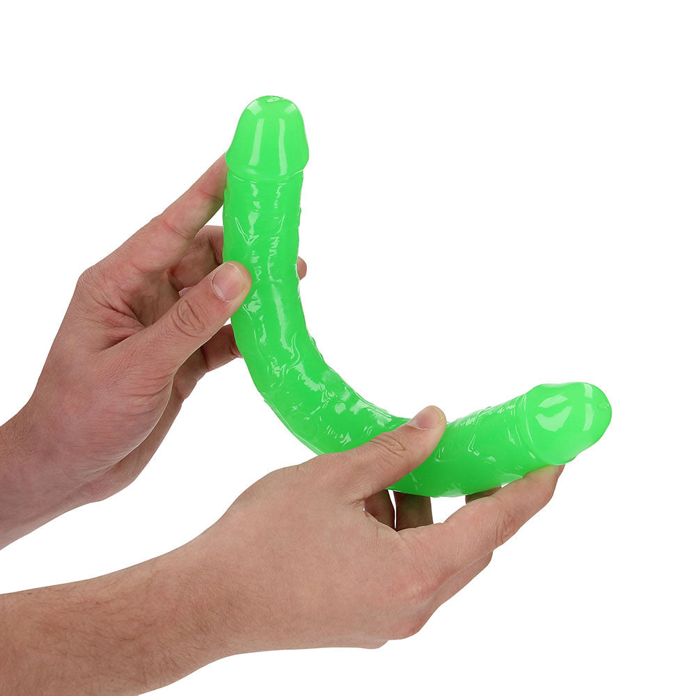 RealRock Glow in the Dark Double Dong 12 in. Dual-Ended Dildo Neon Green