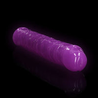 RealRock Glow in the Dark Double Dong 12 in. Dual-Ended Dildo Neon Purple