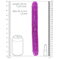 RealRock Glow in the Dark Double Dong 12 in. Dual-Ended Dildo Neon Purple