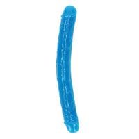 RealRock Glow in the Dark Double Dong 12 in. Dual-Ended Dildo Neon Blue