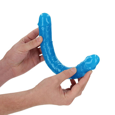 RealRock Glow in the Dark Double Dong 12 in. Dual-Ended Dildo Neon Blue