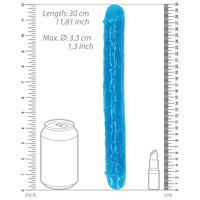 RealRock Glow in the Dark Double Dong 12 in. Dual-Ended Dildo Neon Blue