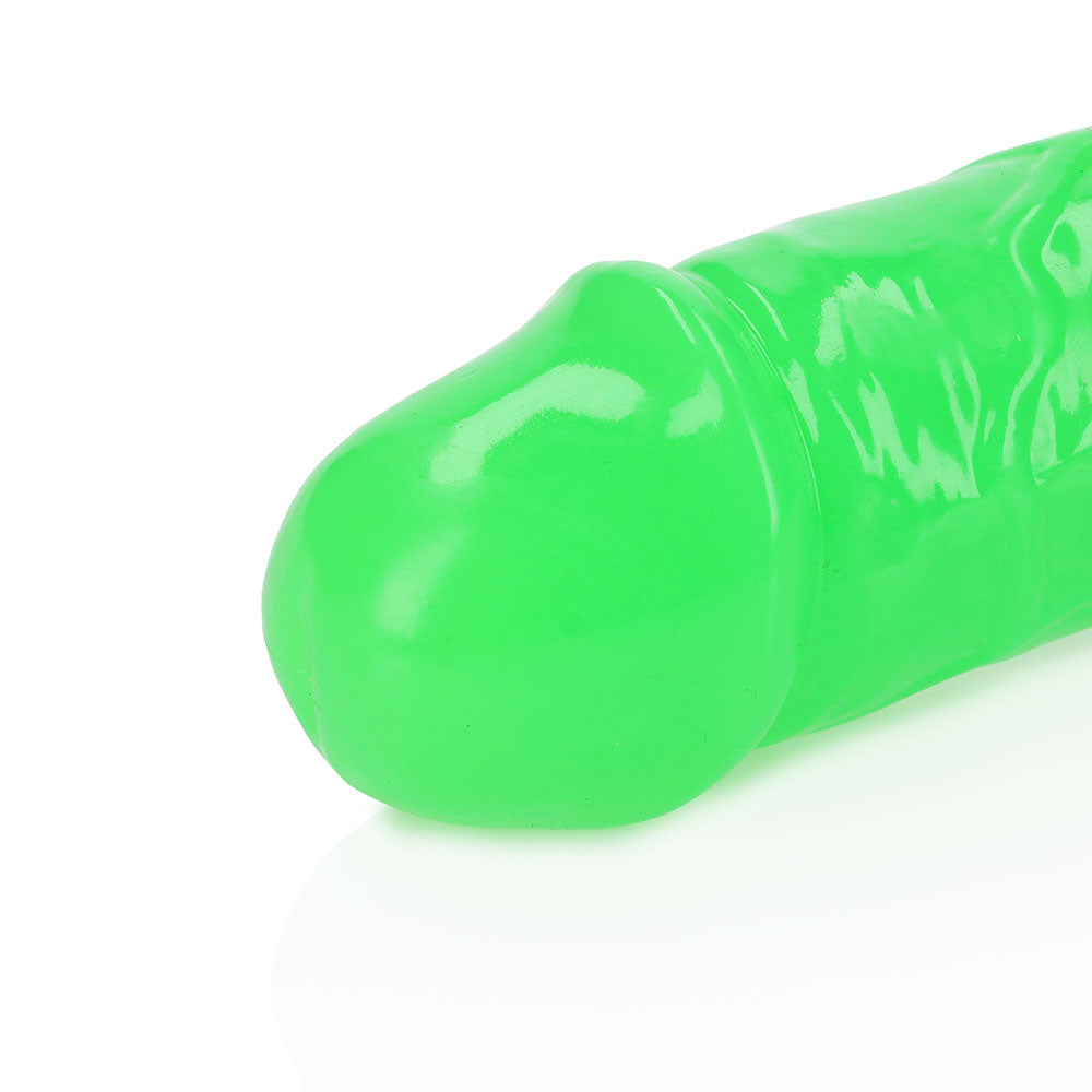 RealRock Glow in the Dark Double Dong 15 in. Dual-Ended Dildo Neon Green