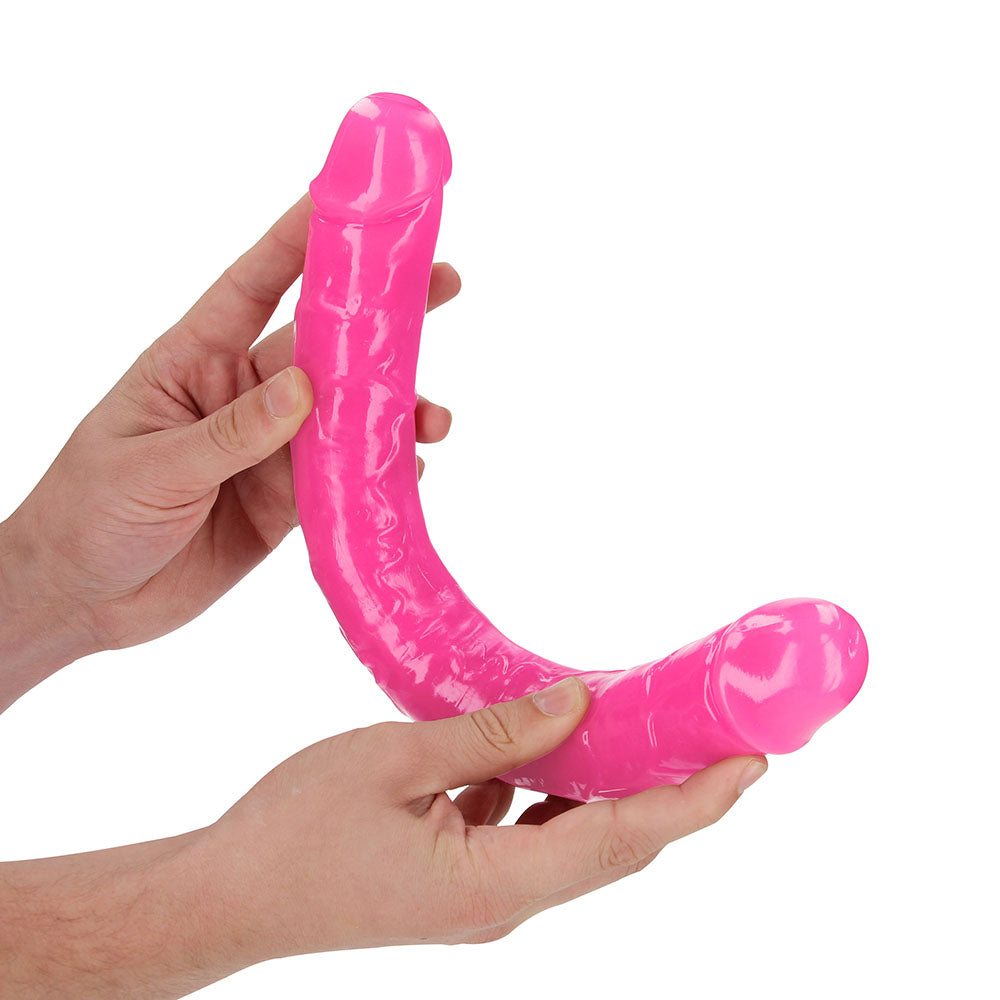 RealRock Glow in the Dark Double Dong 15 in. Dual-Ended Dildo Neon Pink