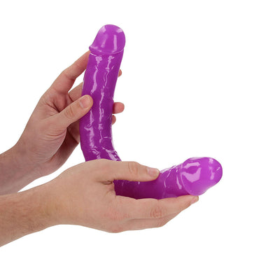 RealRock Glow in the Dark Double Dong 15 in. Dual-Ended Dildo Neon Purple