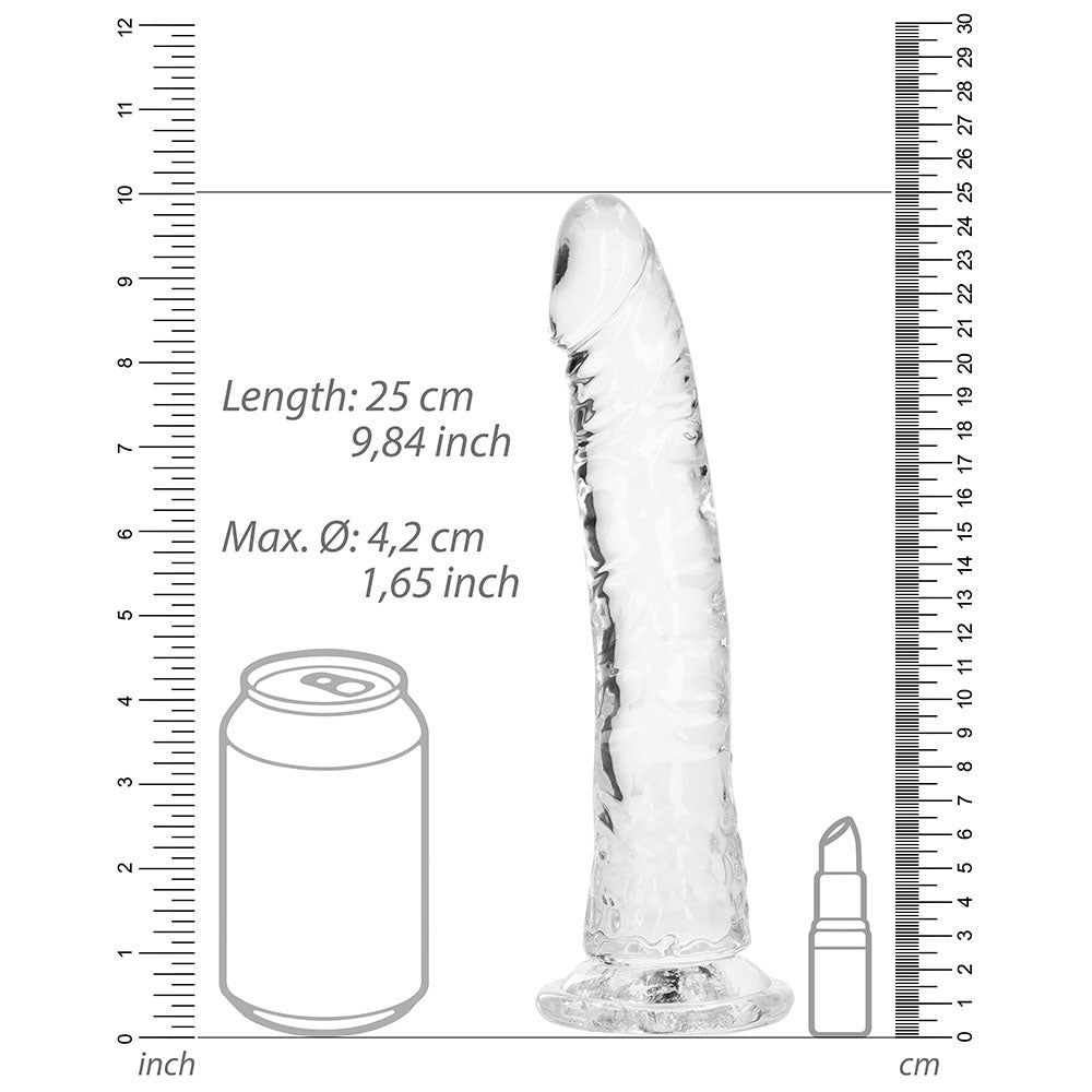 RealRock Crystal Clear Slim 9 in. Dildo Clear