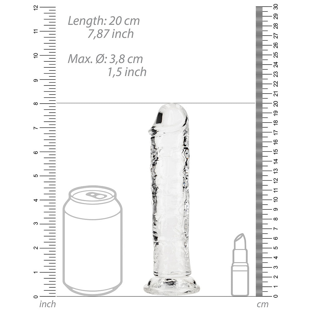 RealRock Crystal Clear Straight 7 in. Dildo Without Balls Clear