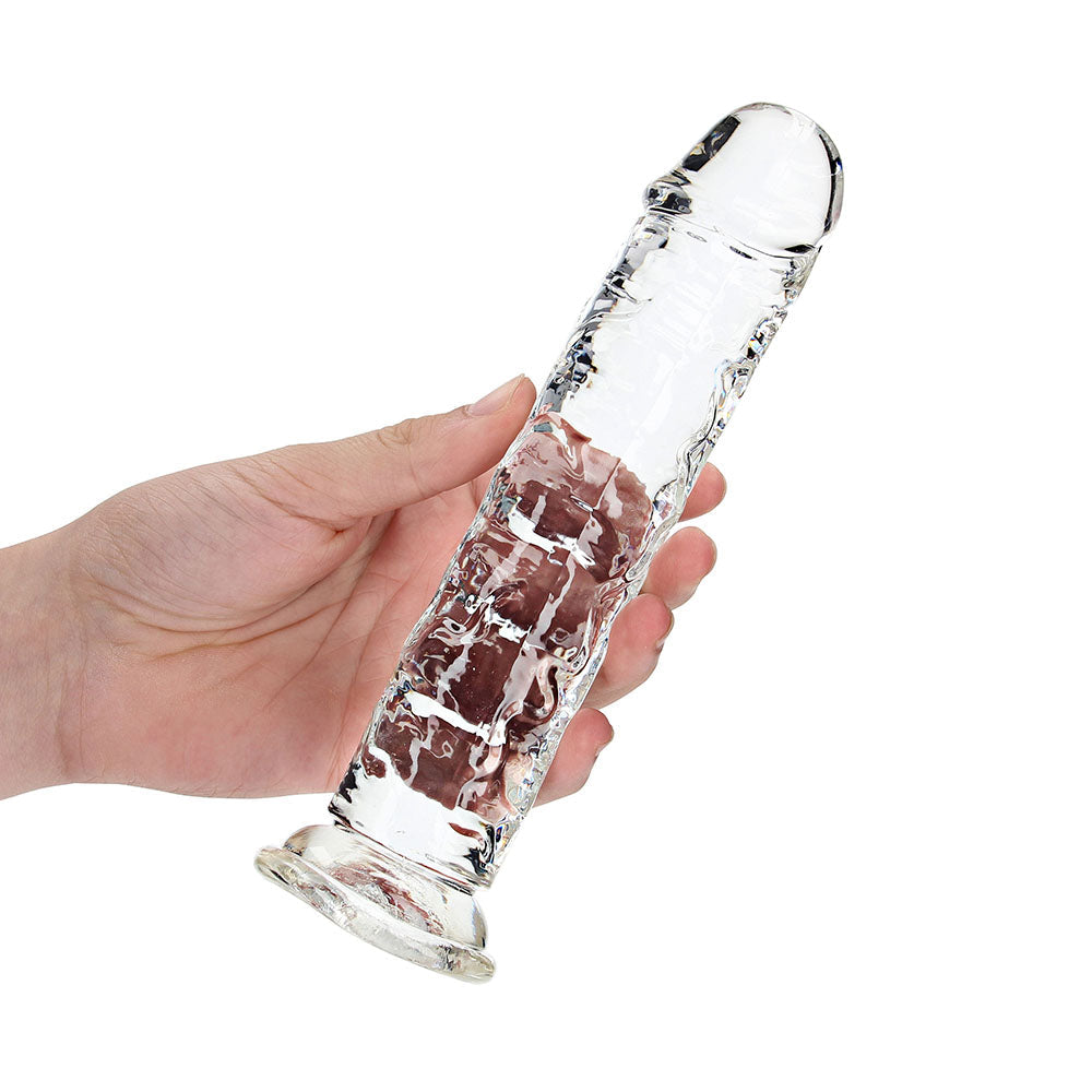 RealRock Crystal Clear Straight 8 in. Dildo Without Balls Clear