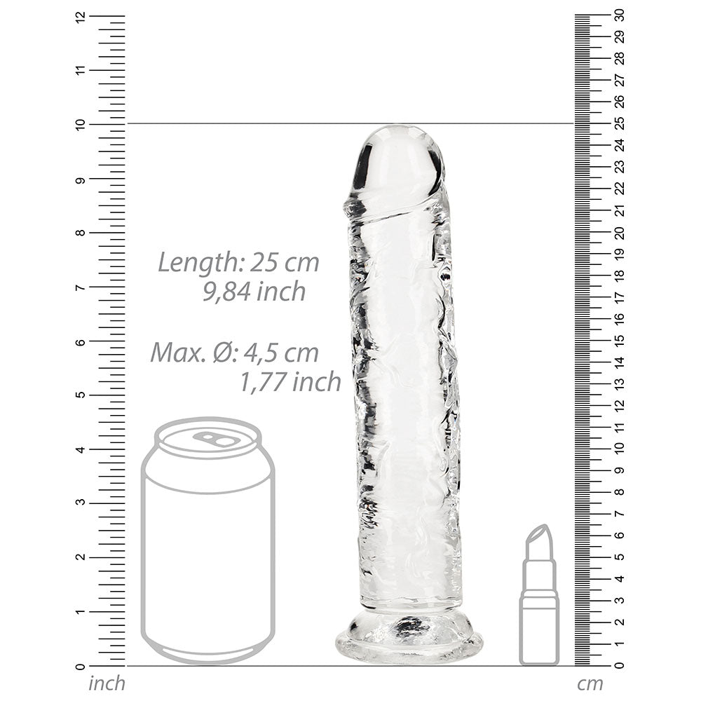 RealRock Crystal Clear Straight 9 in. Dildo Without Balls Clear