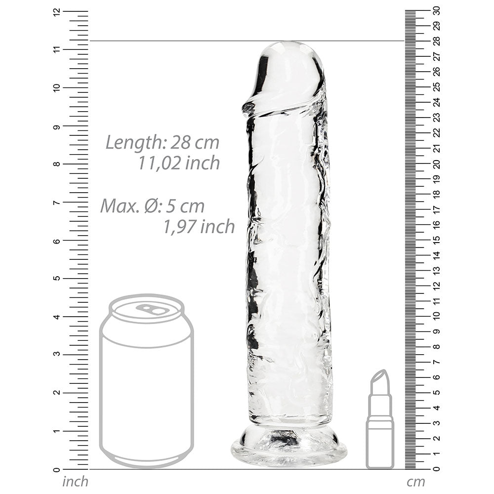 RealRock Crystal Clear Straight 10 in. Dildo Without Balls Clear