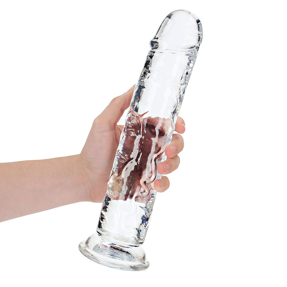 RealRock Crystal Clear Straight 11 in. Dildo Without Balls Clear