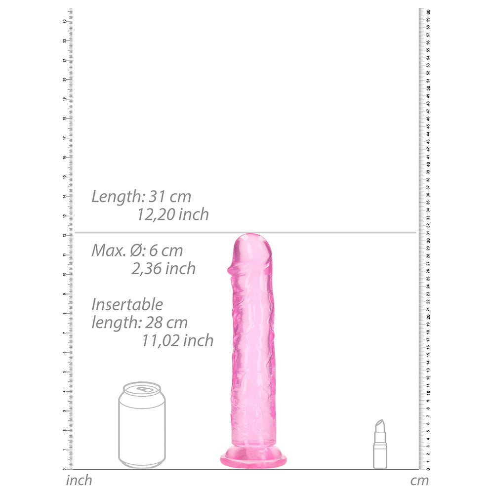 RealRock Crystal Clear Straight 11 in. Dildo Without Balls Pink