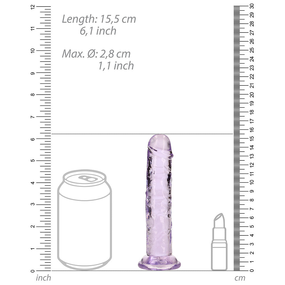 RealRock Crystal Clear Straight 6 in. Dildo Without Balls Purple