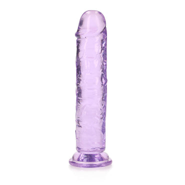 RealRock Crystal Clear Straight 7 in. Dildo Without Balls Purple