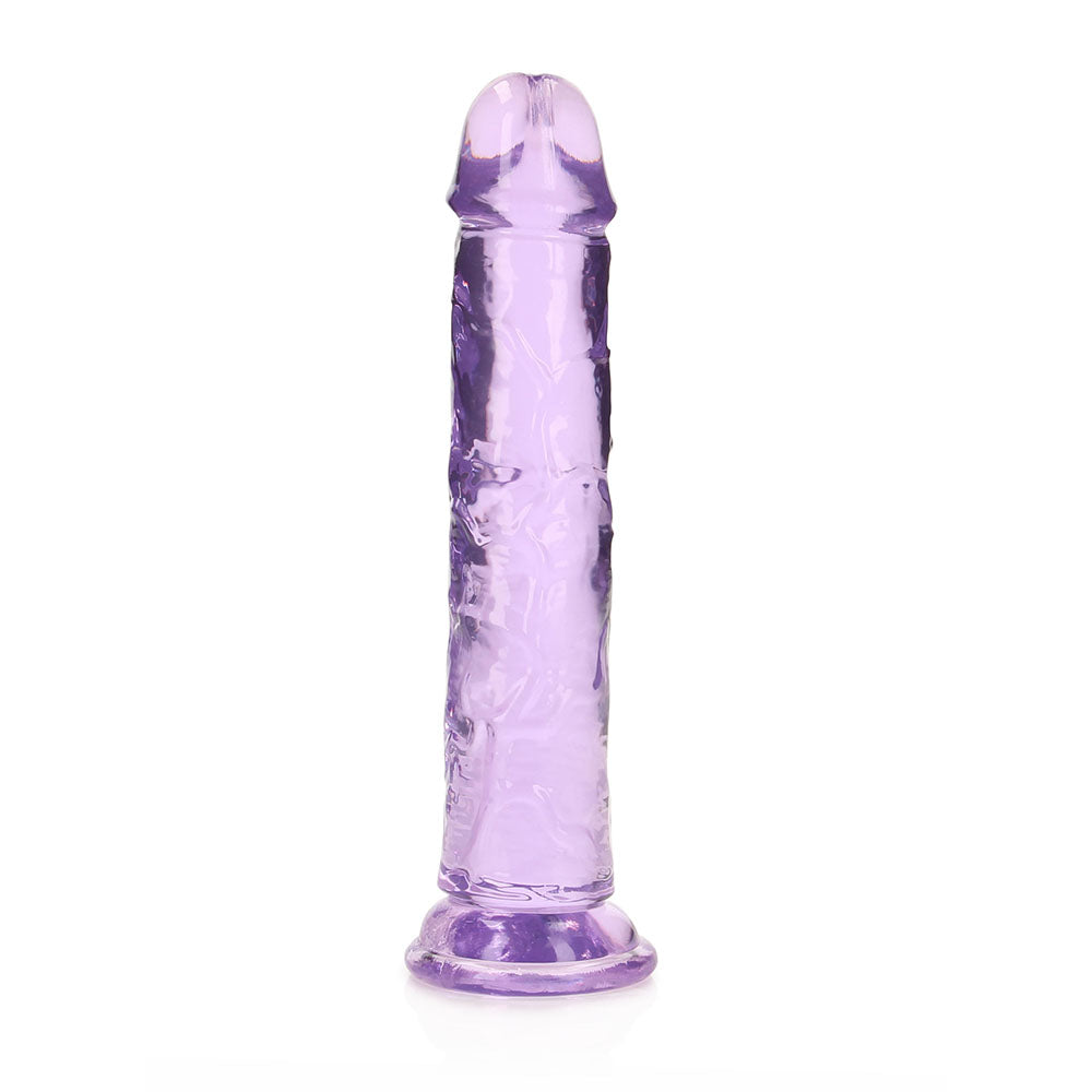 RealRock Crystal Clear Straight 7 in. Dildo Without Balls Purple