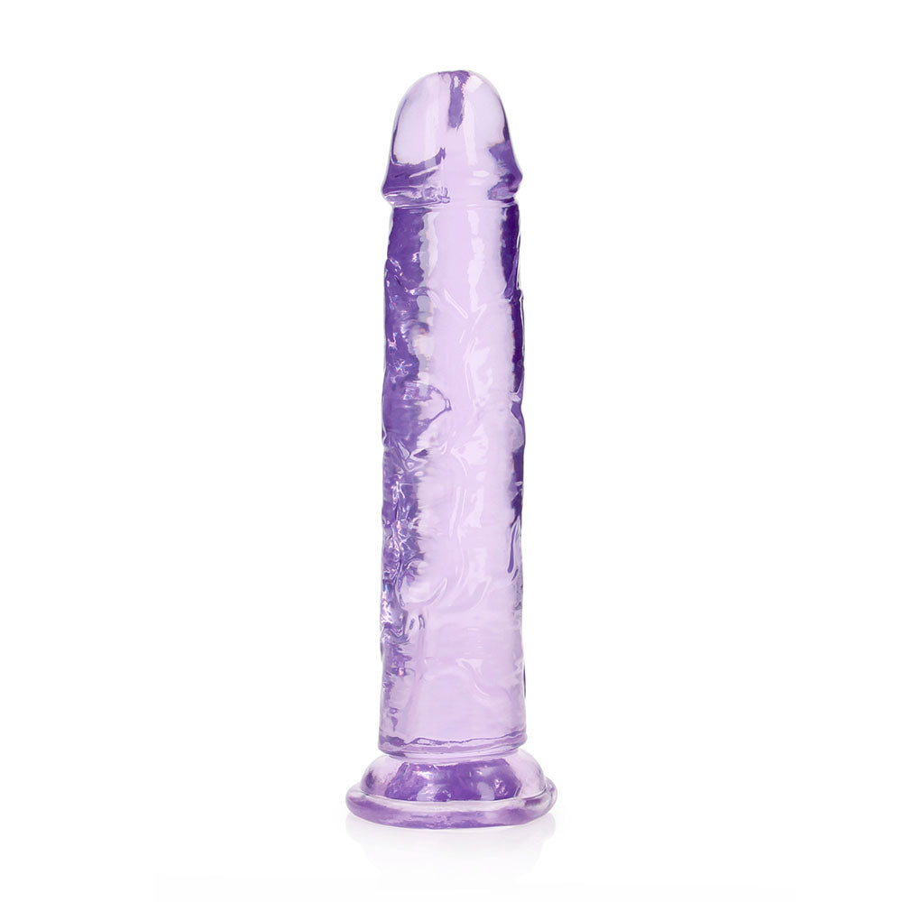 RealRock Crystal Clear Straight 9 in. Dildo Without Balls Purple