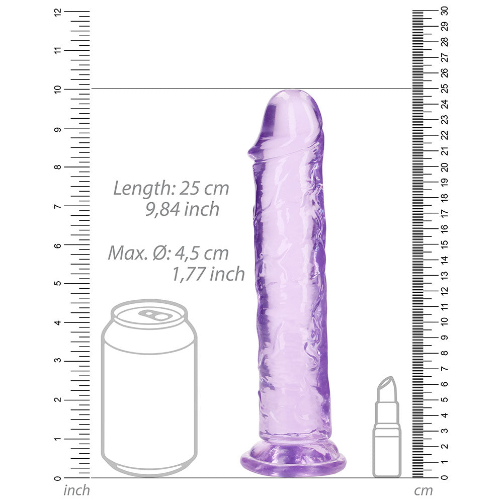 RealRock Crystal Clear Straight 9 in. Dildo Without Balls Purple