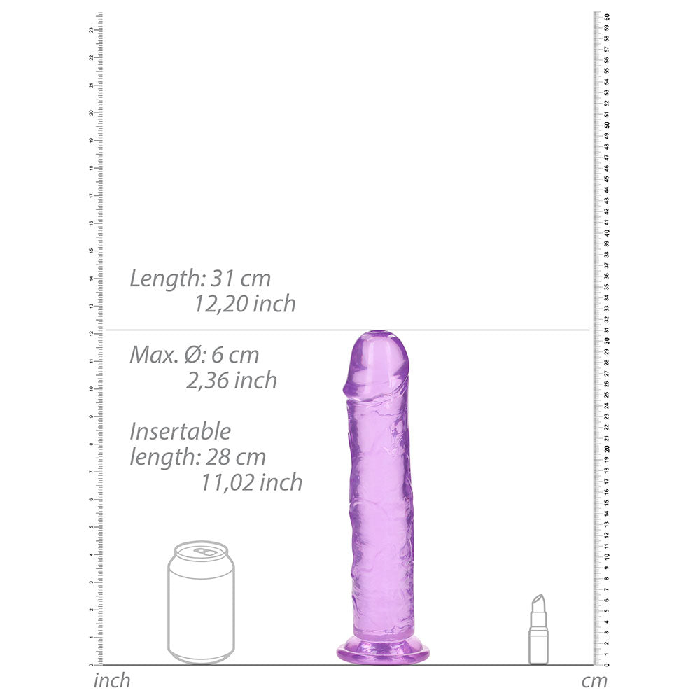 RealRock Crystal Clear Straight 11 in. Dildo Without Balls Purple