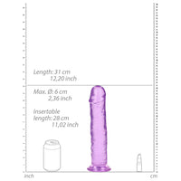 RealRock Crystal Clear Straight 11 in. Dildo Without Balls Purple