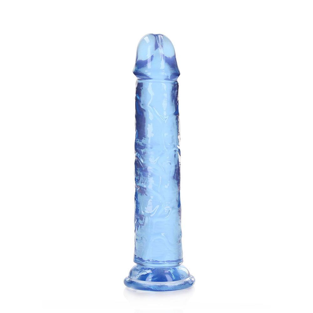 RealRock Crystal Clear Straight 7 in. Dildo Without Balls Blue