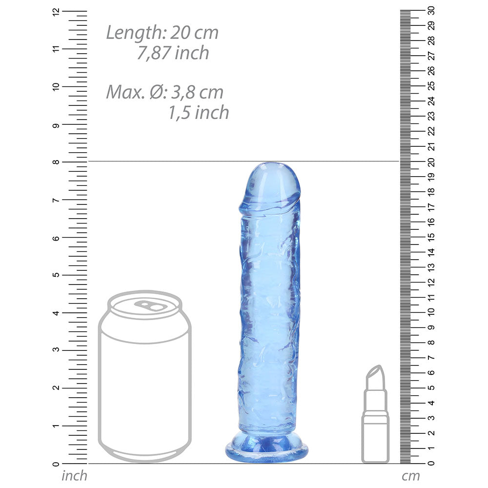 RealRock Crystal Clear Straight 7 in. Dildo Without Balls Blue