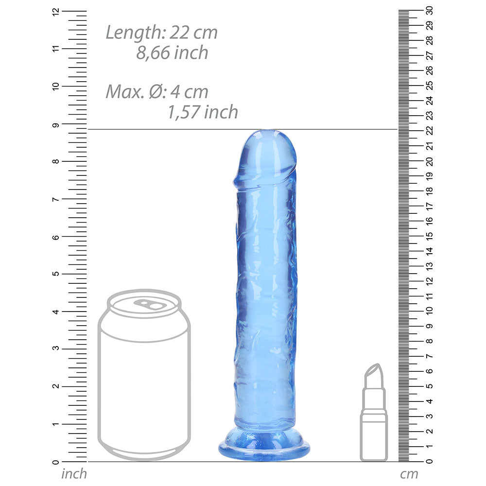 RealRock Crystal Clear Straight 8 in. Dildo Without Balls Blue