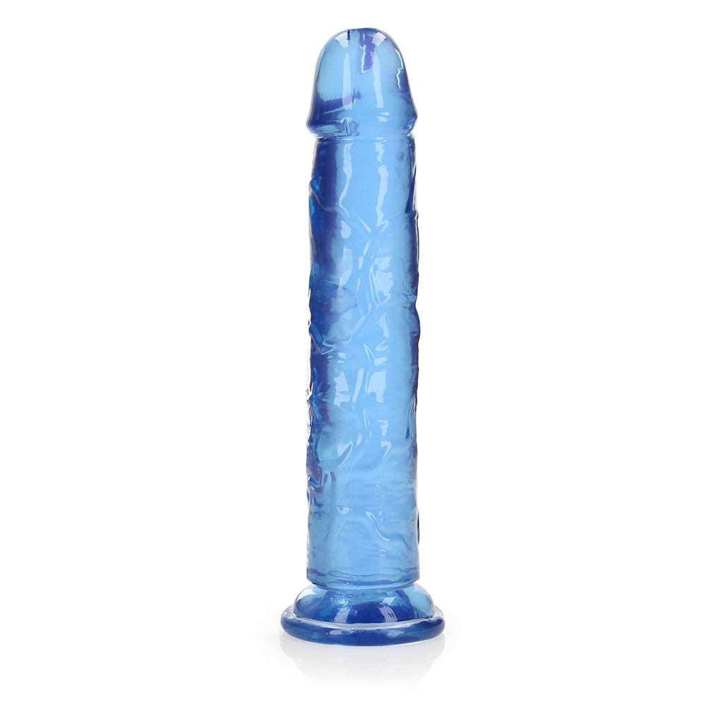 RealRock Crystal Clear Straight 9 in. Dildo Without Balls Blue