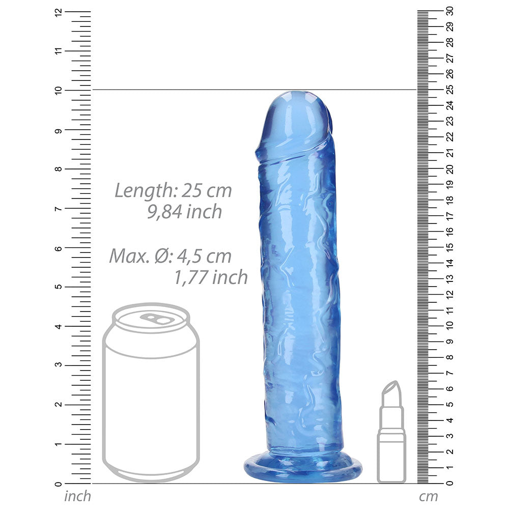 RealRock Crystal Clear Straight 9 in. Dildo Without Balls Blue