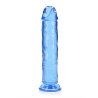 RealRock Crystal Clear Straight 10 in. Dildo Without Balls Blue