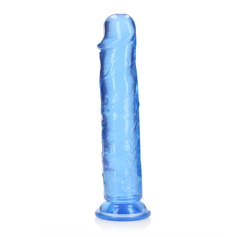 RealRock Crystal Clear Straight 10 in. Dildo Without Balls Blue