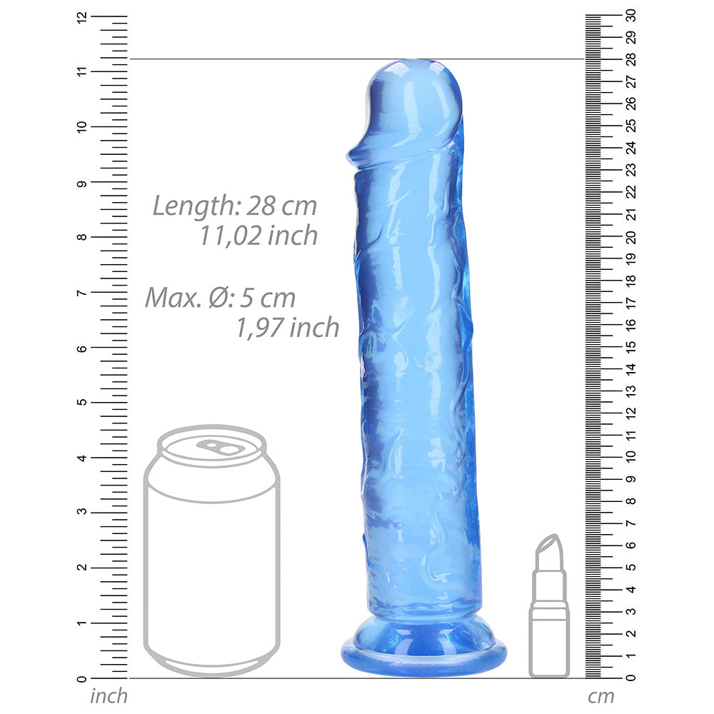 RealRock Crystal Clear Straight 10 in. Dildo Without Balls Blue