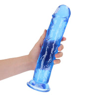 RealRock Crystal Clear Straight 11 in. Dildo Without Balls Blue