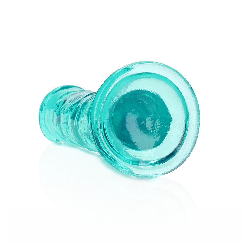 RealRock Crystal Clear Straight 6 in. Dildo Without Balls Turquoise