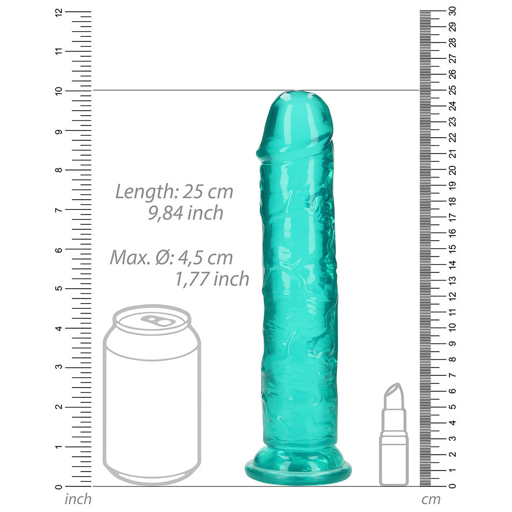 RealRock Crystal Clear Straight 9 in. Dildo Without Balls Turquoise